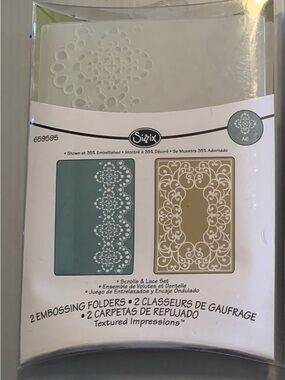 Ellison Sizzix Scrolls & Lace Embossing Folders - Teal and Gold Accent